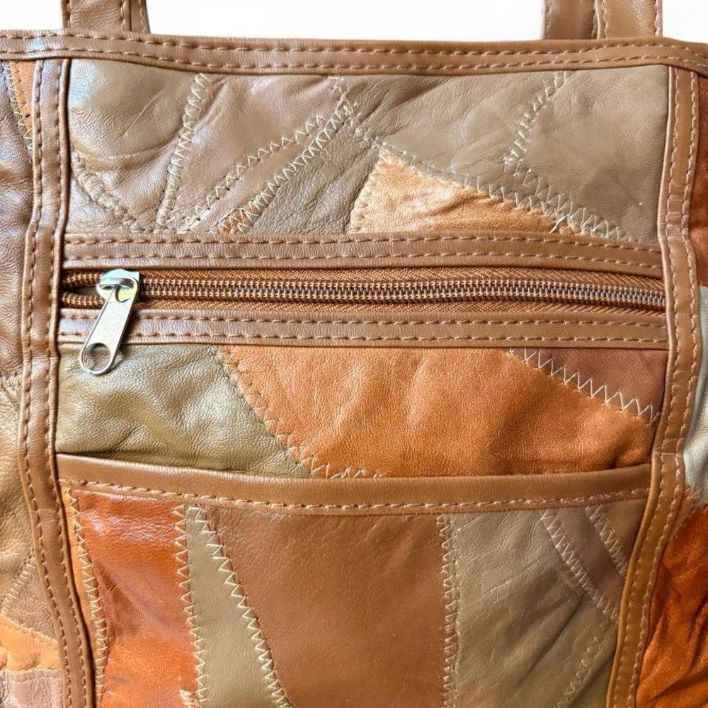 Brown And Orange Patchwork Leather Shoulder Bag - image 3